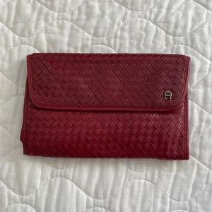 Vintage 80s leather Etienne Aigner woven leather clutch purse